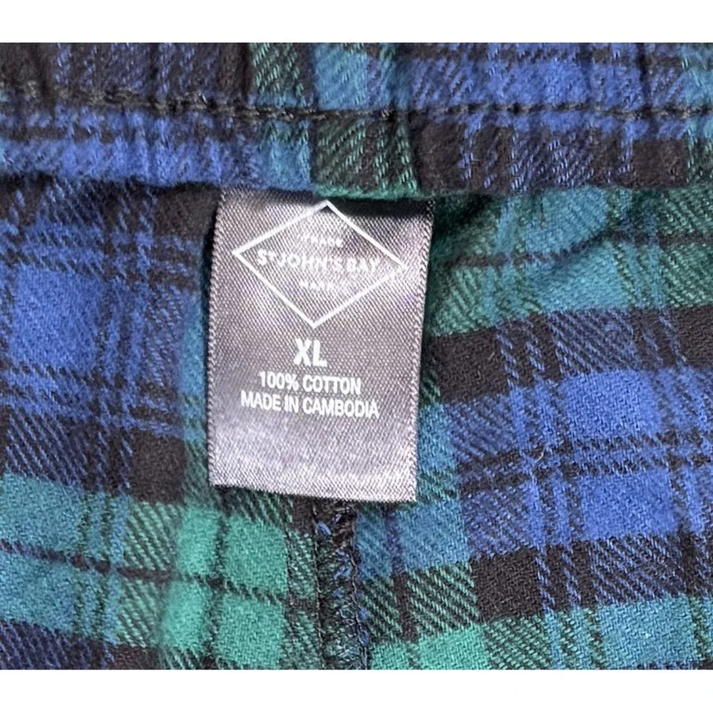 St. John's Bay Men's Flannel Pajama Set Green /Blue Plaid XL